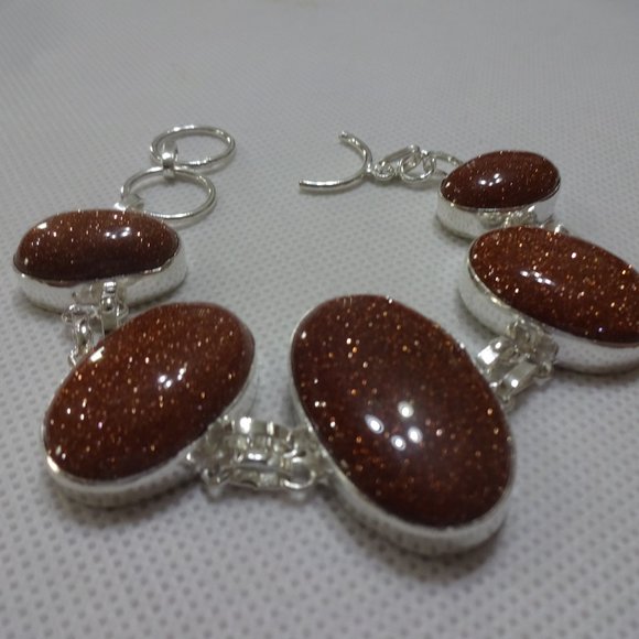 Sparkling "GOLD SUNSTONE" Handmade Sterling Bracelet Size 7" #715A - Picture 3 of 3